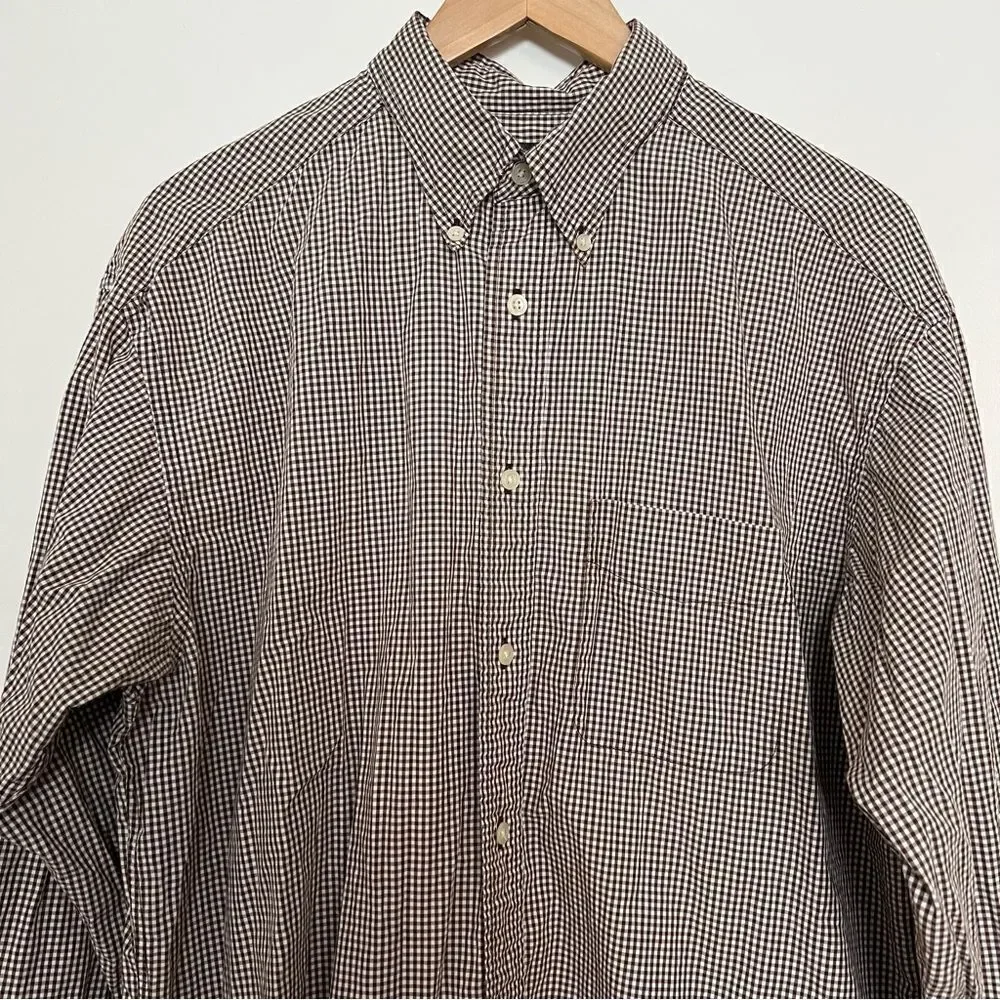 Banana Republic Shirt Mens Large Brown Checkered Long Sleeve Button Down Classic